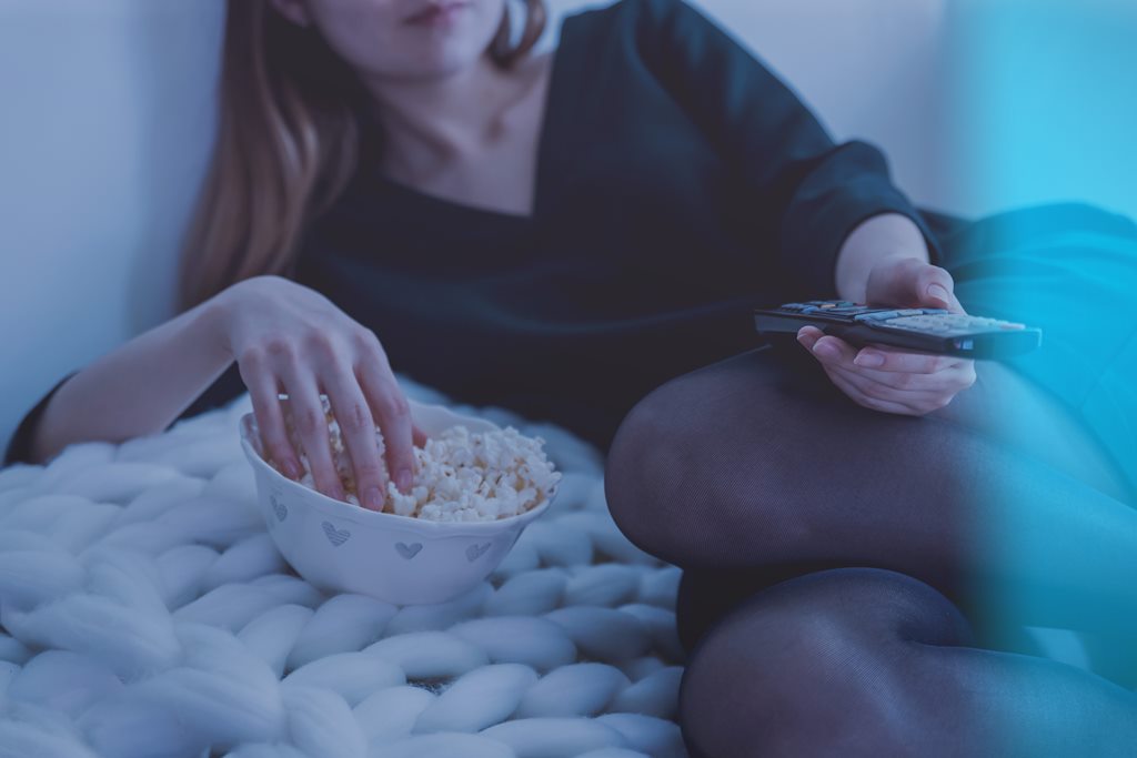 women eating popcorn